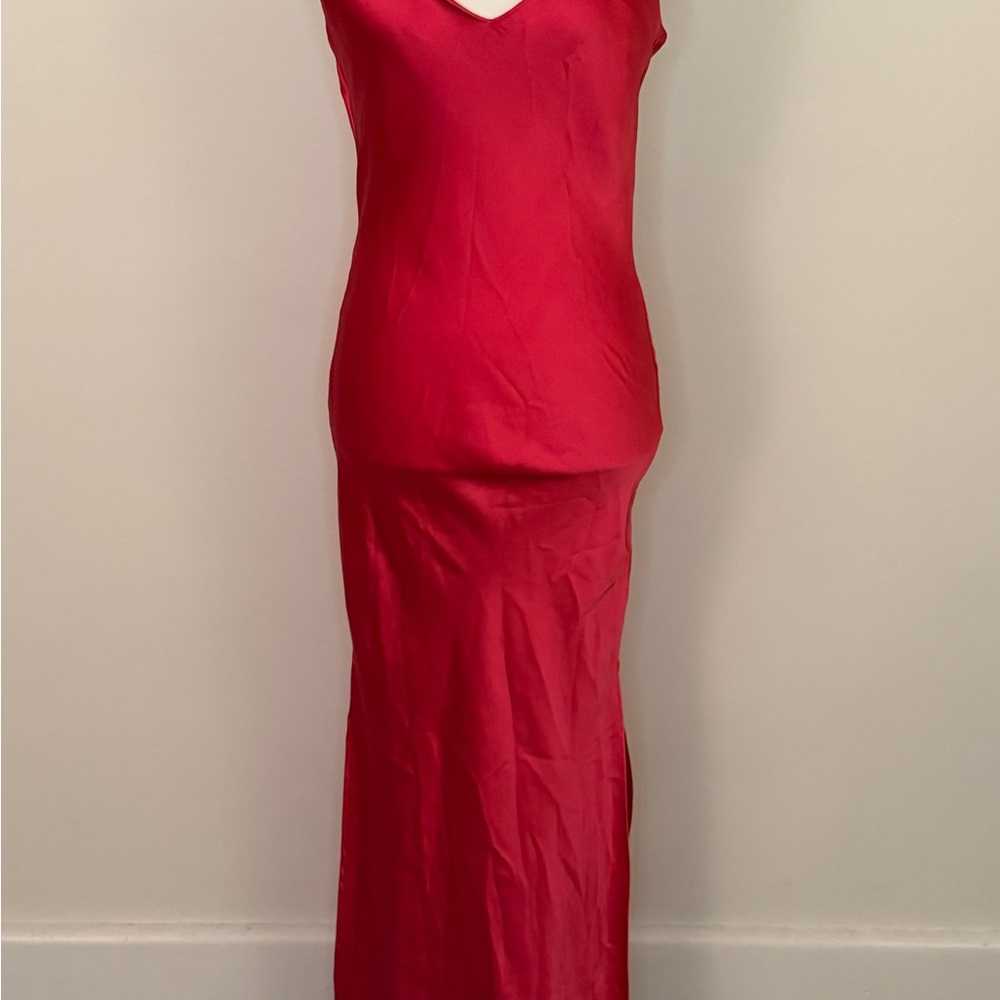 Hot Pink Satin Dress with Scoop Back